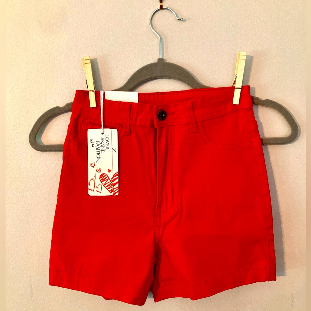 NWT Lover Brand Fashion High-Waisted Red Shorts, Size Small